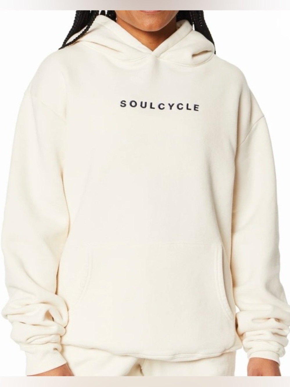 SoulCycle Cream Pryce Oversized Cotton Fleece Hoodie Sweatshirt Made In USA L